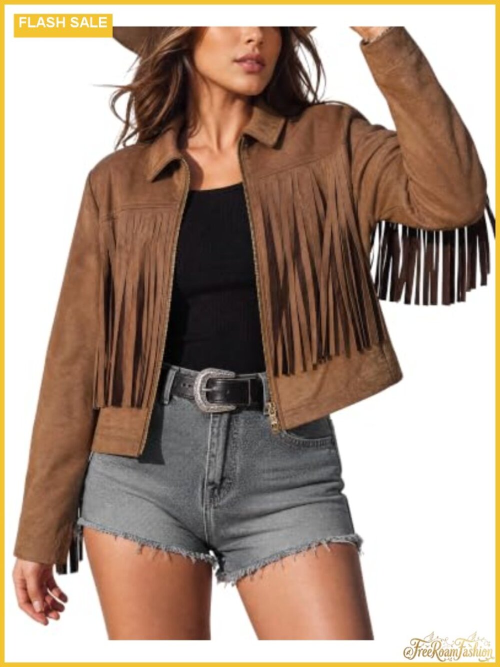 Faux Suede Fringe Jacket Cropped Western Cowgirl Coat